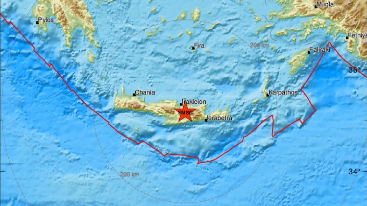 Ασθενής σεισμική δόνηση στο Ηράκλειο της Κρήτης