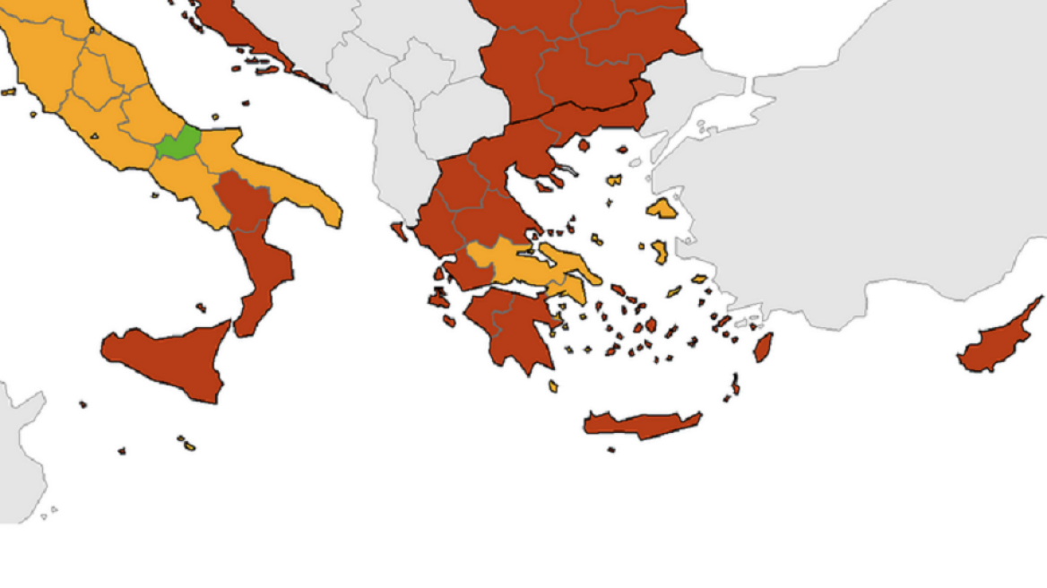 Κορωνοϊός - Χάρτης ECDC: Βελτίωση σε Αττική, Στερεά Ελλάδα, Εύβοια και ΒΑ Αιγαίο