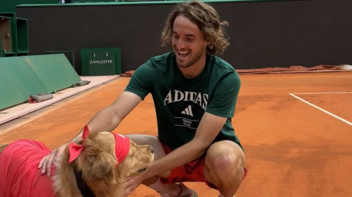 Ξεκίνησε προπονήσεις παρέα με τον σκύλο του Monte Carlo Masters ο Τσιτσιπάς - Βίντεο 