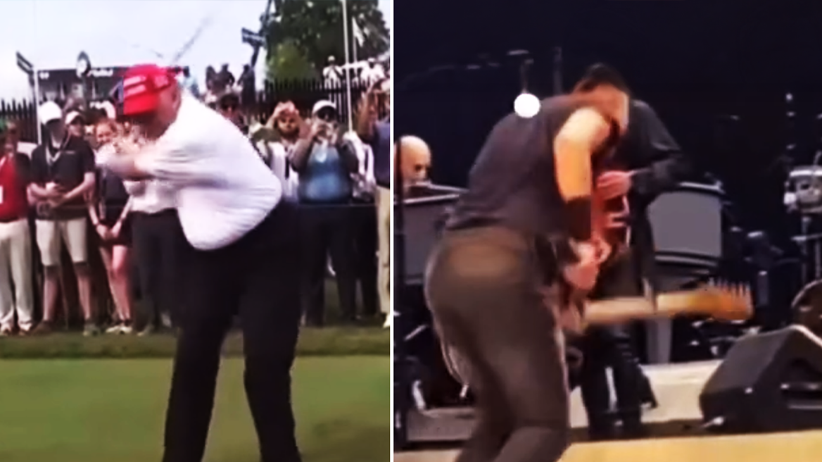 Τραμπ κατά Σπρίνγκστιν: Μονταρισμένο βίντεο τον δείχνει να ρίχνει κάτω τον θρύλο της ροκ με... μπαλιά γκολφ