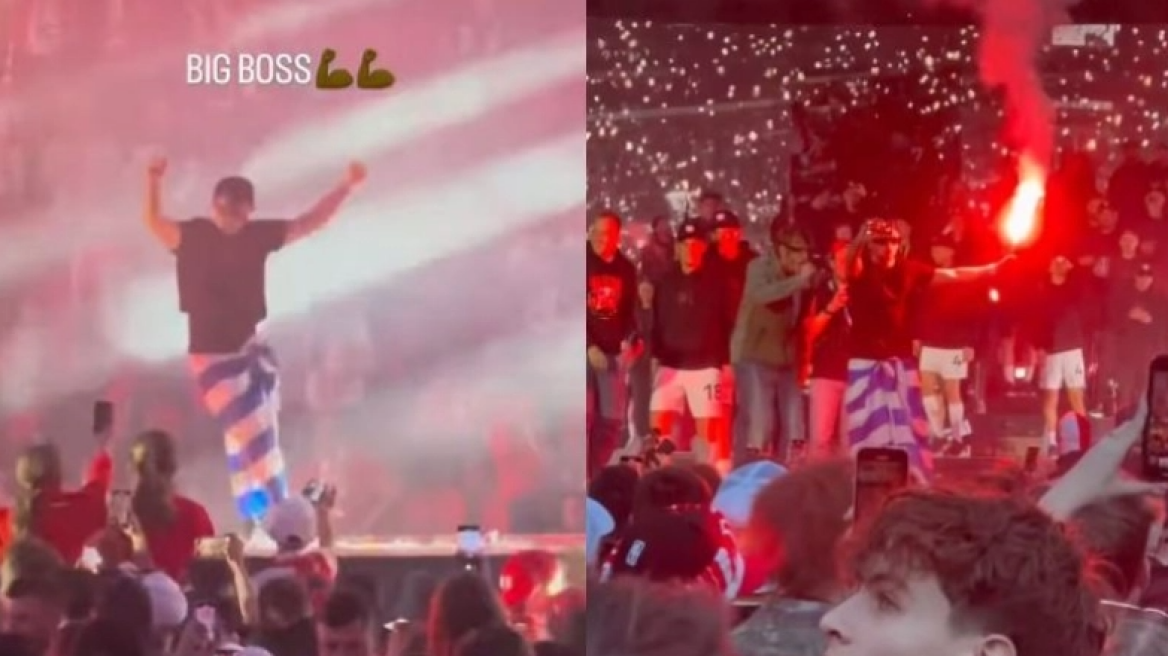 Το τρομερό σόου του Ζαφείρη στην φιέστα της Σλάβια: Τα... έσπασε στο τραγούδι του με ελληνική σημαία και καπνογόνο
