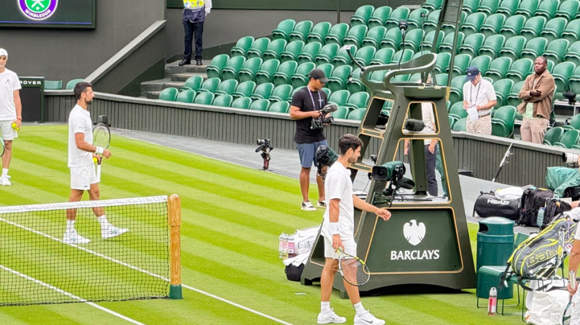 Πρόβα τελικού στο Wimbledon - Τζόκοβιτς και Αλκαράθ προπονήθηκαν μαζί στο κεντρικό κορτ - Βίντεο, φωτογραφίες 