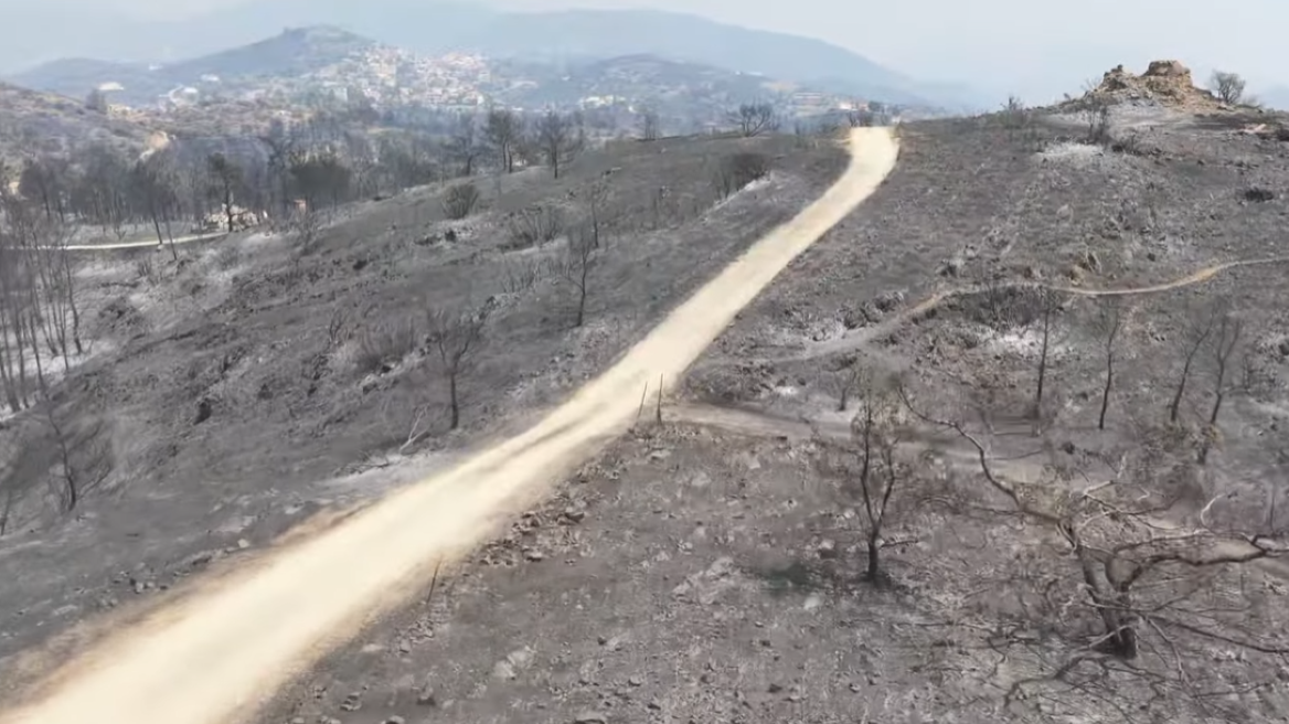 Εφιαλτικό τοπίο στη Χίο μετά το πέρασμα της φωτιάς - Το μέγεθος της καταστροφής από ψηλά, δείτε βίντεο από drone