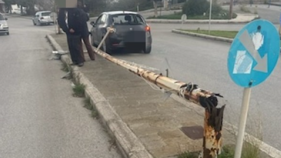 Κολώνα φωτισμού έπεσε πάνω σε εν κινήσει ΙΧ στη Ρόδο, δείτε βίντεο και φωτογραφίες