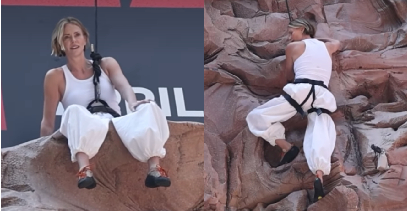 Η Σαρλίζ Θερόν σκαρφάλωσε σε κτίριο στην Times Square, δείτε βίντεο