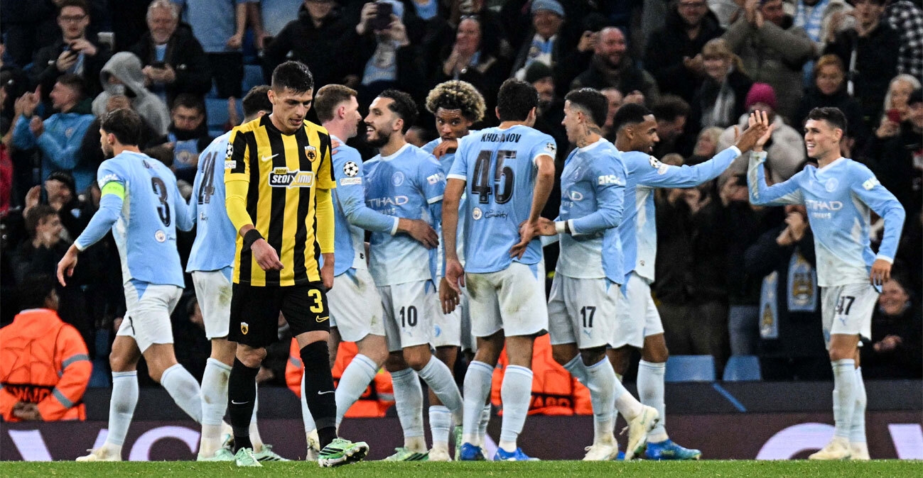 Δύσκολο βράδυ για την ΑΕΚ στο Champions League, με χατ τρικ του Φόντεν ηττήθηκε 5-1 από την Σίτι στο Μάντσεστερ, δείτε τα γκολ