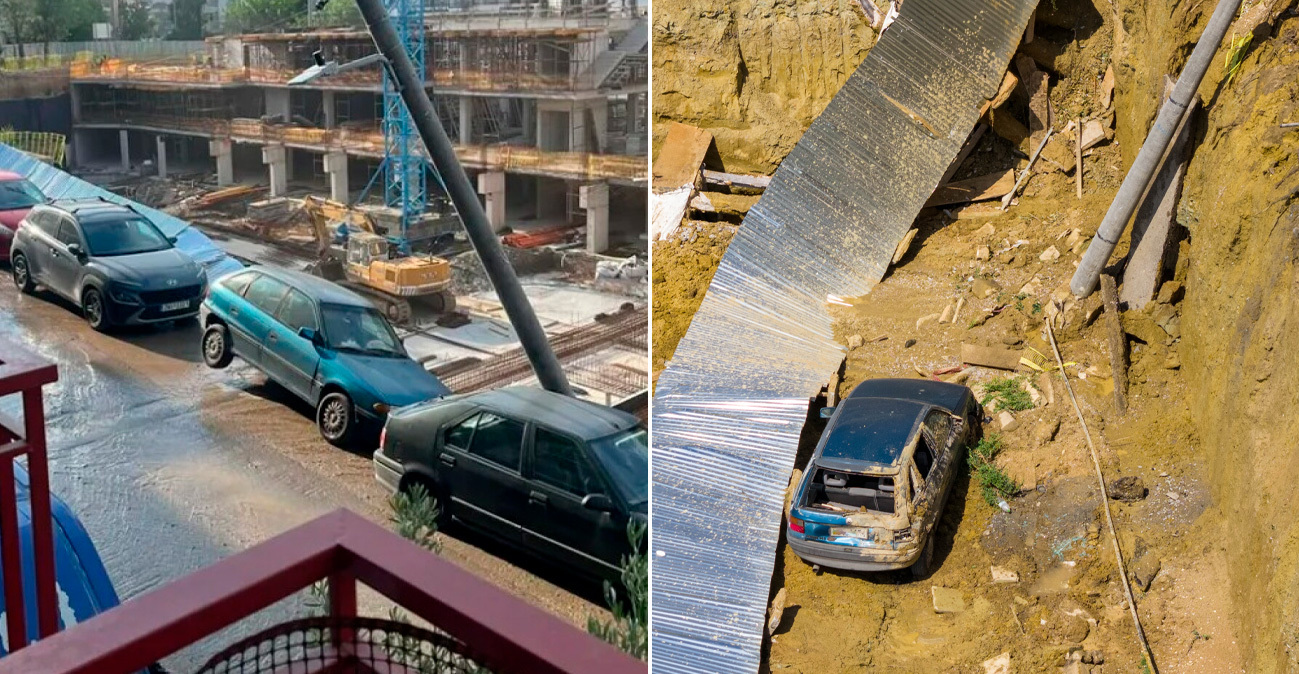 «Ήταν σαν να γινόταν σεισμός»: Καρέ καρέ η πτώση του αυτοκινήτου στο κενό στη Θεσσαλονίκη μετά την υποχώρηση του τοιχίου