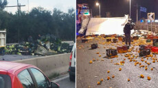 O οδηγός της νταλίκας με τα λάχανα που ανετράπη στην Αθηνών-Κορίνθου, είχε ντεραπάρει και στον Κηφισό με... πορτοκάλια!