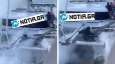 Kαρέ-καρέ η διάσωση επιβατών καταμαράν που έπεσε στα βράχια στον Άλιμο λόγω κακοκαιρίας