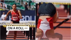 Απίστευτο! Νίκησε στα 100 μέτρα μετ' εμποδίων με… δύο τούμπες! - Βίντεο
