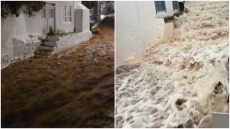 Κακοκαιρία: Γέμισαν νερό οι δρόμοι στην Ύδρα από τη νεροποντή στο νησί, δείτε βίντεο