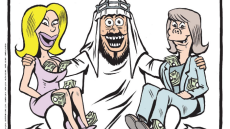 Charlie Hebdo: Καυστικό σκίτσο - Ένας Καταριανός στην Ευρώπη με δύο γυναίκες στα γόνατά του