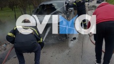 Αυτοκίνητο τυλίχθηκε στις φλόγες στην Εύβοια, δείτε φωτογραφίες