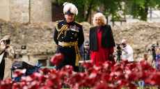 Η Καμίλα επισκέφθηκε ένα μνημείο από παπαρούνες στο πλαίσιο των εκδηλώσεων για το τέλος του Β΄ Παγκοσμίου Πολέμου
