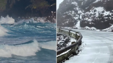 Πρωτόγνωρες εικόνες από την κακοκαιρία Τερέζα στις Κανάριες Νήσους: Θυελλώδεις άνεμοι και γιγαντιαία κύματα, χιόνισε στην Τενερίφη, βίντεο