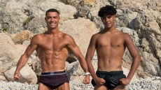 Ο γραμμωμένος Κριστιάνο Ρονάλντο φωτογραφήθηκε με τον γιο του και τον τρόλαρε για την προσπάθεια του να γίνει «φέτες»: Όχι ακόμα, του έγραψε