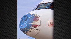Σοβαρές ζημιές σε Airbus A320 από σφοδρή χαλαζόπτωση, καταστράφηκαν το ρύγχος και το παρμπρίζ του αεροσκάφους
