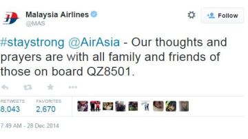 Το tweet της Malaysia Airlines για την χαμένη πτήση της AirAsia