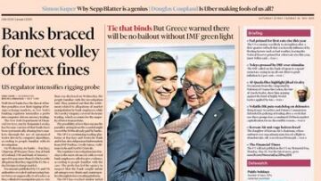 Πρωτοσέλιδο στους FT το «γραβάτωμα» του Γιούνκερ στον Τσίπρα