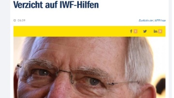 Οι... απειλές του Σόιμπλε πρωτοσέλιδο στο «Euroactiv» 