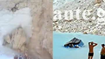 Video of tourists trying to take cover from falling rocks at Navagio beach! (video)