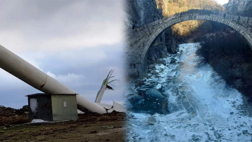 Κακοκαιρία: Πάγωσαν ποτάμια, έσπασαν ανεμογεννήτριες 