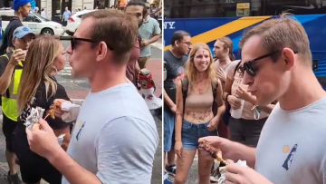 Χαμός σε διαδήλωση για τα δικαιώματα των ζώων στη Νέα Υόρκη: Άντρας τρώει προκλητικά σουβλάκι μπροστά σε vegan