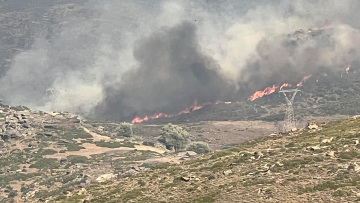 Φωτιά στην Κάρυστo: Καίγονται σπίτια στο χωριό Πλατανιστός