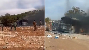 Τραγωδία στη Λιβύη: Tο φλεγόμενο λεωφορείο μετά το φρικτό δυστύχημα με τους Έλληνες νεκρούς