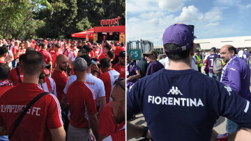 Conference League: Οπαδοί του Ολυμπιακού και της Φιορεντίνα σε ΣΕΦ και ΟΑΚΑ πριν τον τελικό - Δείτε βίντεο