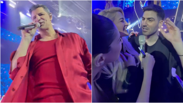 Ο Σάκης Ρουβάς έδωσε το μικρόφωνο στην Ιωάννα Τούνη που διασκέδαζε στο πρώτο τραπέζι με τον σύντροφό της