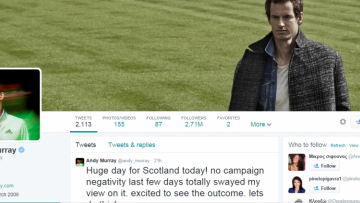 «Ναι» στην ανεξαρτησία της Σκωτίας λέει ο Άντι Μάρεϊ