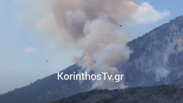 Μεγάλη αναζωπύρωση πάνω από τη Λαύκα στον Φενεό Κορινθίας - Δείτε βίντεο