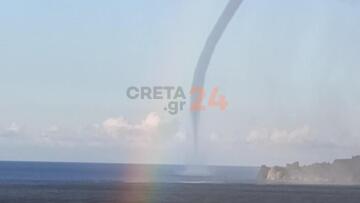 Σπάνια «συνάντηση» υδροστρόβιλου με ουράνιο τόξο ανοιχτά της Κρήτης - Δείτε βίντεο