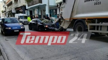 IX «καρφώθηκε» σε απορριμματοφόρο στην Πάτρα: Στο νοσοκομείο υπάλληλος καθαριότητας