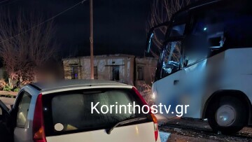 Ένας τραυματίας έπειτα από σύγκρουση ΙΧ με λεωφορείο στην Κορινθία, βίντεο