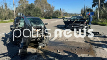 Σφοδρή σύγκρουση αυτοκινήτων με 4 τραυματίες στον κόμβο Ολυμπίων στον Πύργο 