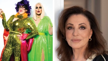 Το drag δίδυμο των Rainbow Mermaids σε μια συνάντηση με τη Χάρις Αλεξίου