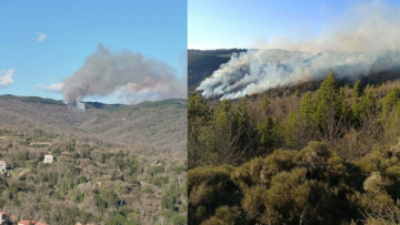 Σε εξέλιξη η φωτιά σε δασική έκταση στις Καρυές Λακωνίας