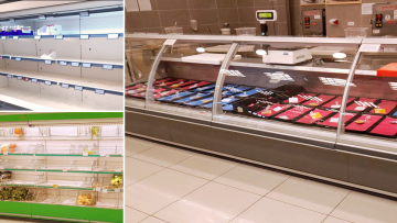 Άδεια τα ράφια και τα ψυγεία στα σούπερ μάρκετ εξαιτίας των κινητοποιήσεων των κτηνοτρόφων στο λιμάνι της Μυτιλήνης, δείτε φωτογραφίες