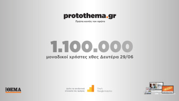 1.100.000 μοναδικοί χρήστες ενημερώθηκαν χθες Δευτέρα 29 Ιουνίου από το protothema.gr