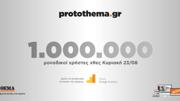 1.000.000 μοναδικοί χρήστες ενημερώθηκαν χθες Κυριακή 23 Αυγούστου από το protothema.gr
