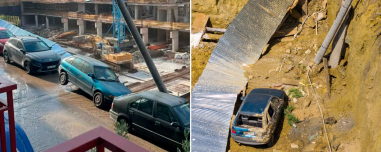 «Ήταν σαν να γινόταν σεισμός»: Καρέ καρέ η πτώση του αυτοκινήτου στο κενό στη Θεσσαλονίκη μετά την υποχώρηση του τοιχίου