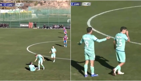 Απίστευτο σκηνικό με Κούτσια: Δέχθηκε επίθεση από συμπαίκτη του σε αγώνα της Λουγκάνο, δείτε βίντεο

