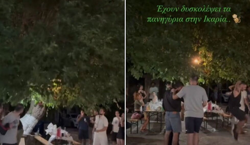 Η τρέλα πάει στην Ικαρία: Νεαρός έπεσε σαν Ταρζάν από την κορυφή δέντρου και έσυρε τον χορό (vid)