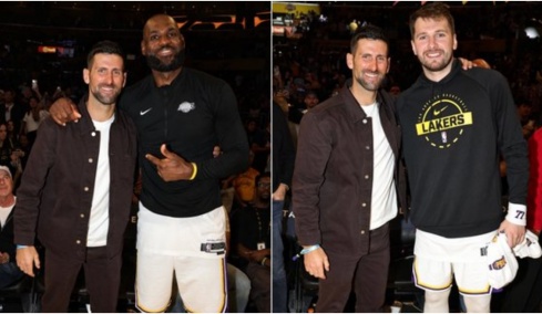 Λαμπερή συνάντηση «γιγάντων» στο Λος Άντζελες: Ντόντσιτς και ΛεΜπρόν υποδέχθηκαν τον Τζόκοβιτς σε ματς των Λέικερς
