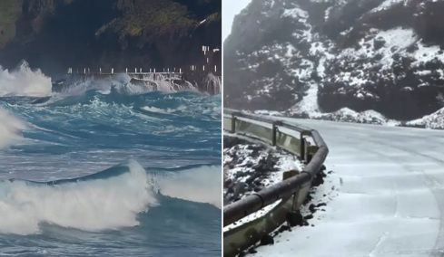Πρωτόγνωρες εικόνες από την κακοκαιρία Τερέζα στις Κανάριες Νήσους: Θυελλώδεις άνεμοι και γιγαντιαία κύματα, χιόνισε στην Τενερίφη, βίντεο