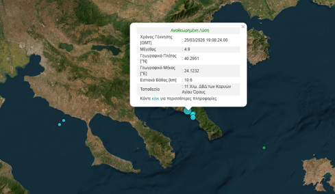Σεισμός 4,9 Ρίχτερ στο Άγιο Όρος, αισθητός στη Θεσσαλονίκη και τις Σποράδες