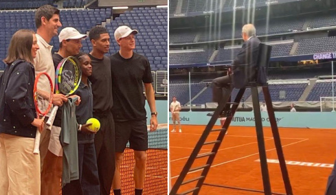 Ναδάλ, Κουρτουά έπαιξαν διπλό στο τένις στο Μπερναμπέου με τους Σίνερ, Μπέλιγχαμ και με... διαιτητή τον Φλορεντίνο Πέρεθ, βίντεο 