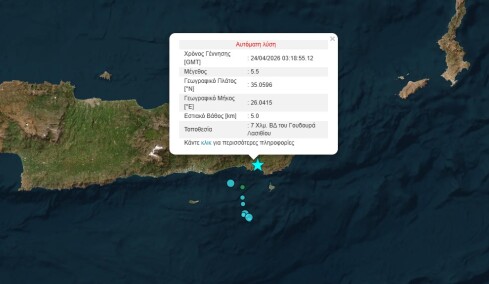 Ισχυρός σεισμός 5,7 Ρίχτερ ανοιχτά του Λασιθίου